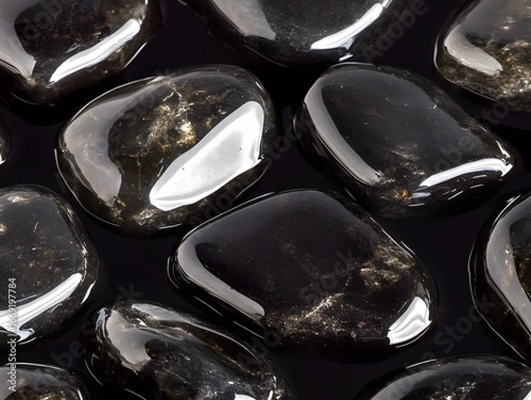 Fototapeta Smooth Black Polished Stones Spa Texture Background