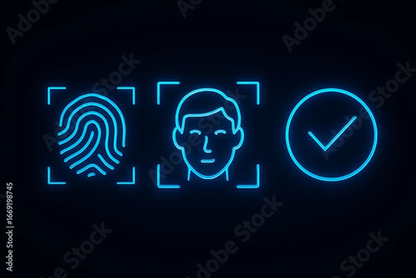 Fototapeta Digital biometric security icons fingerprint face recognition and verification