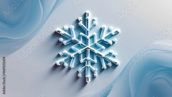 Fototapeta Flat snowflake design with soft icy gradient, blending pale blue and frosty white tones in abstract crystalline winter elegance.