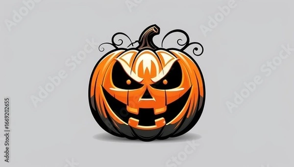 Fototapeta Carved Halloween pumpkin icon with glowing eyes and menacing yet playful style in vibrant orange tones.
