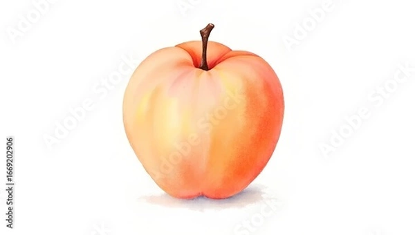 Fototapeta delicate watercolor painting of a single isolated peach fruit with warm orange tones and soft gentle brush texture