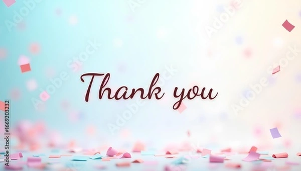 Fototapeta Elegant stock design with scripted “Thank You” text in curved line surrounded by soft decorative details.