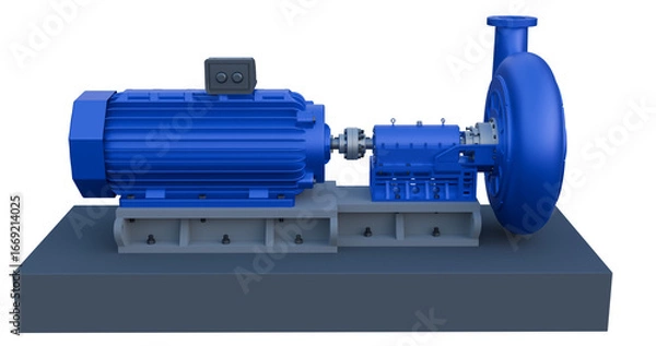 Fototapeta 3D Rendering of Pump and motor skid; industrial pumping system; Centrifugal pump assembly