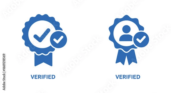 Fototapeta Verified checkmark badges with rosette and user icon on white background