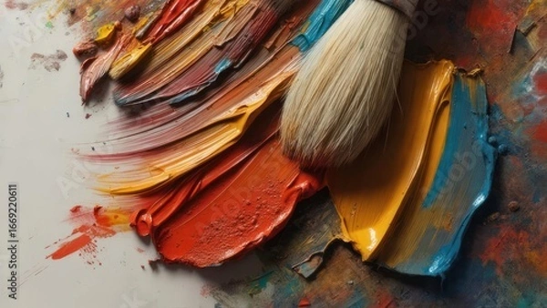 Fototapeta Colorful paint strokes on a palette