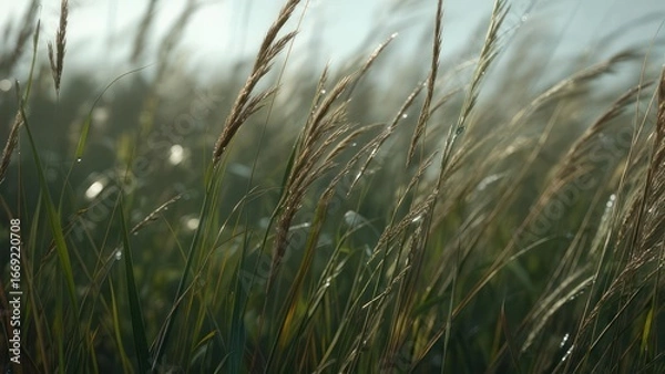 Fototapeta Golden grass field in soft light