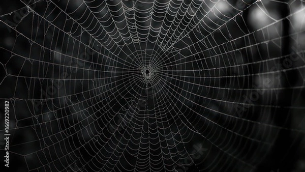 Fototapeta Spiderweb in dark forest