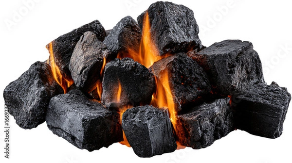 Obraz Burning Black Coal on Transparent Background, PNG