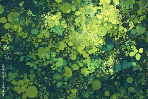 Fototapeta 幻想的な緑の抽象植物アート背景