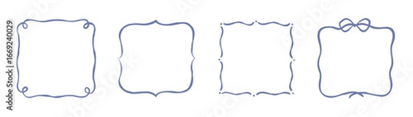 Obraz 手書きの四角形フレーム、飾り枠。強弱のある線で描かれたリボン風の囲み枠。