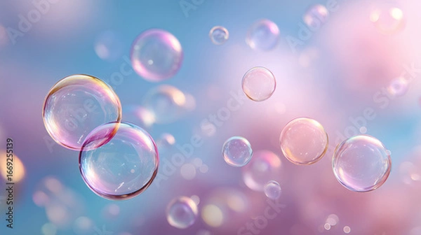 Obraz Beautiful Soap Bubbles Floating On Soft Pastel-Colored Background