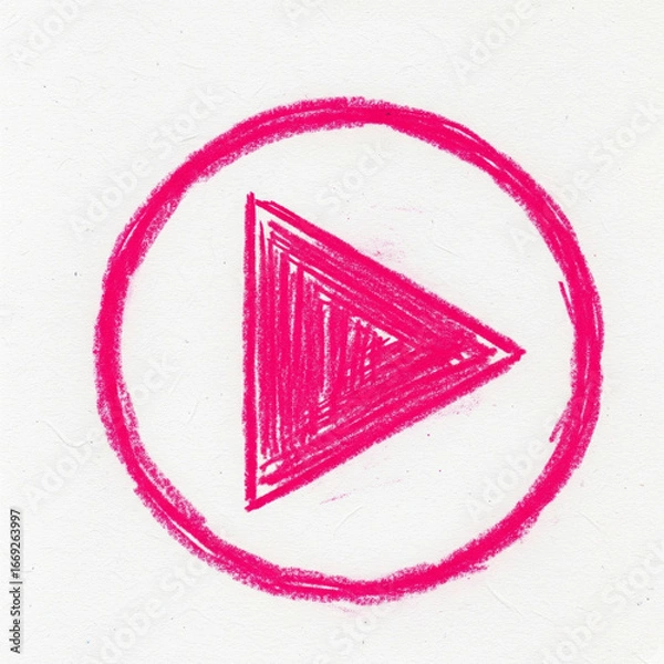 Obraz Hand-drawn Play Button Illustration. An Illustration of a Simple Pink Play Button Resembling a Hand-drawn Sketch. Media, Playback, Video, Music, Hand-drawn, Design, Art.
