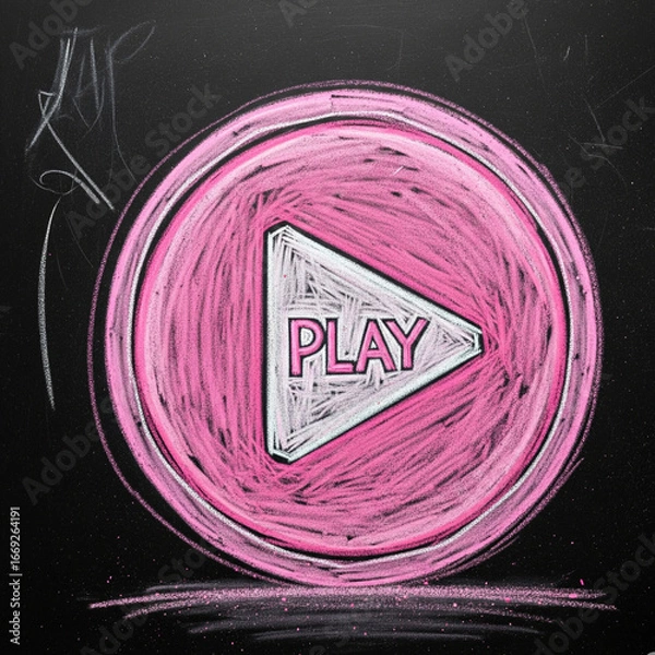 Obraz Crayon Play Button Illustration. An Illustration of a Pink Play Button Resembling a Hand-drawn Sketch with Crayons. Media, Playback, Video, Music, Hand-drawn, Design, Art.

