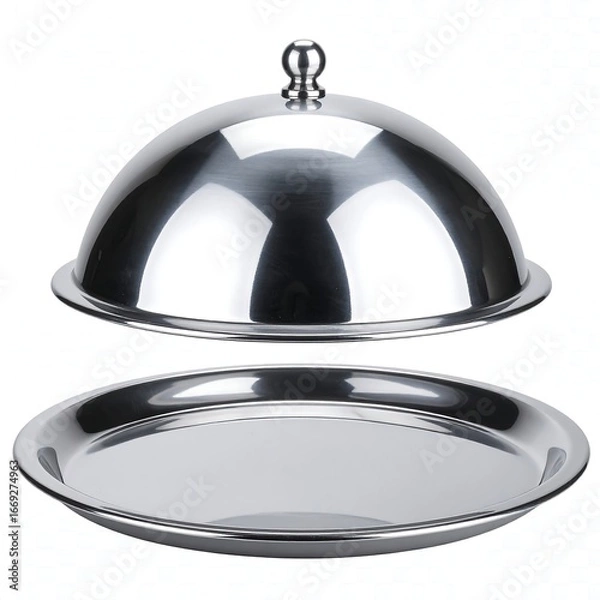 Obraz Silver food dome and tray, isolated, studio