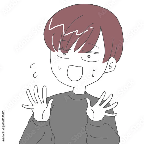 Obraz なにかに慌てる若い男性