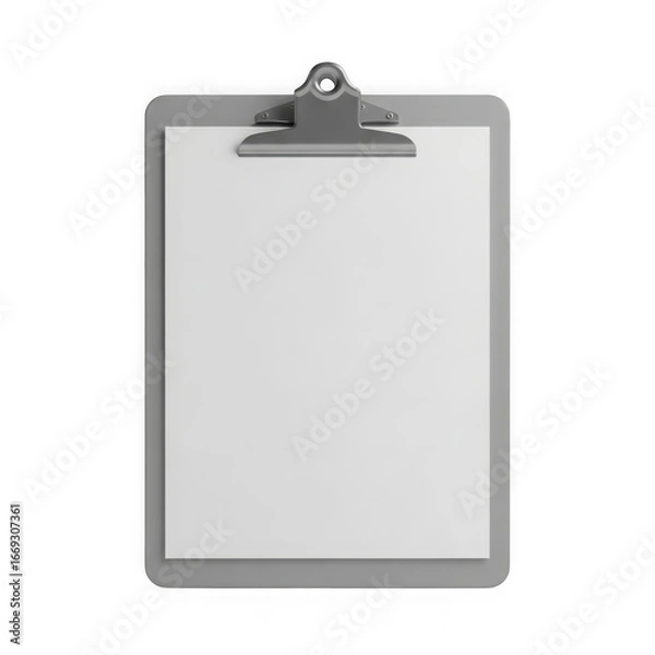Fototapeta 3d icon of 3d rendering of a gray clipboard with blank white paper isolated on transparent background