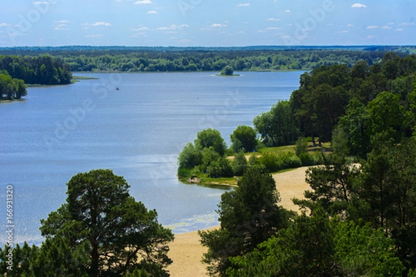 Fototapeta View of the Teterev River from a height in the city park. May 28, 2017.