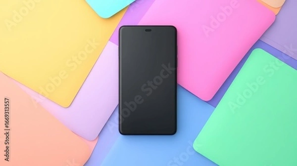Obraz Colorful pastel background with black smartphone