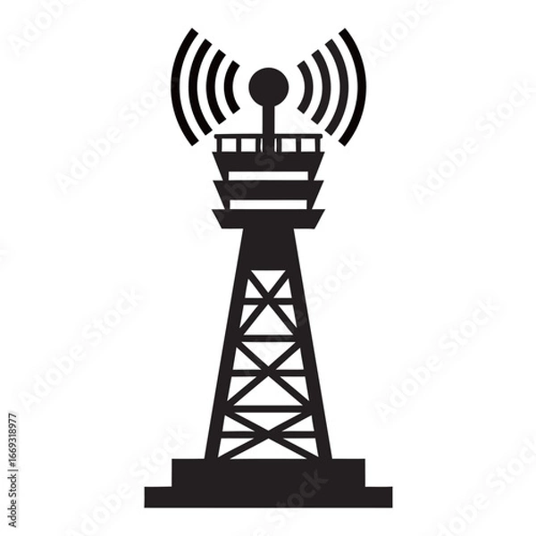 Fototapeta black and white silhouette of a broadcast tower icon vector on a white background
