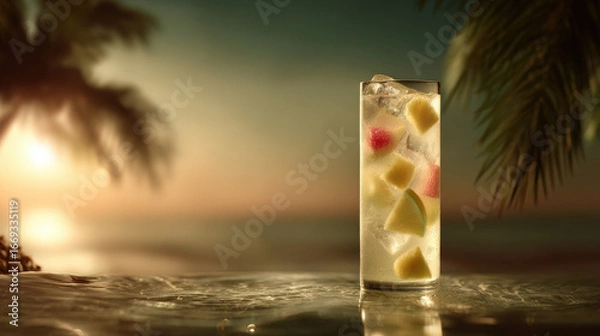 Fototapeta refreshing pineapple lemonade served icecold under glowing sun highlighting essence of summer