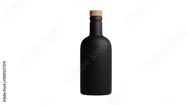 Fototapeta Elegance in simplicity A matte black bottle with a natural wooden cork, embodying sophisticated minimalism and premium product presentation for beverages or gourmet liquids