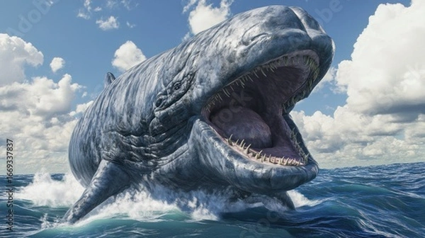 Fototapeta Prehistoric whale emerging from ocean