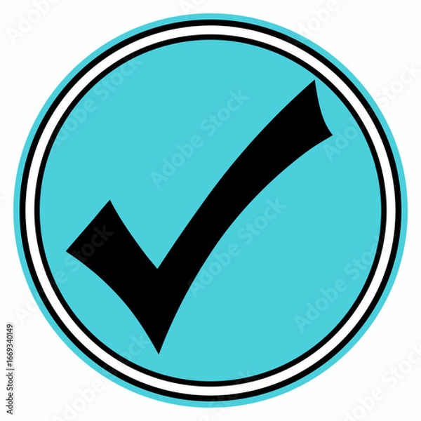 Obraz Vector art of a black check mark symbol inside a turquoise circle with a white border, representing a positive confirmation or correct choice
