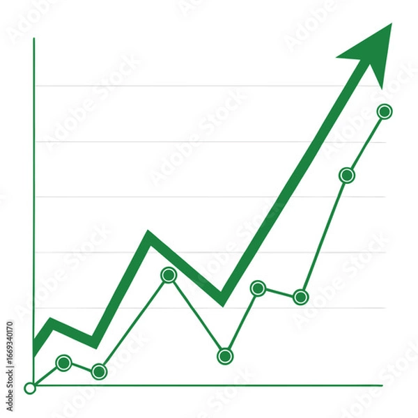 Obraz Vector art of green upward trending line graph with data points