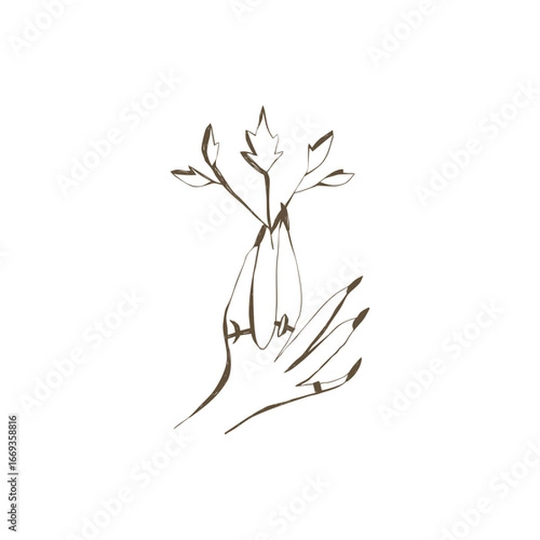 Fototapeta Mystical witch hand holding branch with leaves clipart illustration for magical projects design scrapbooking and invitations