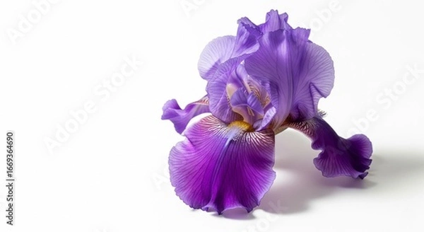 Obraz Single purple iris on white background