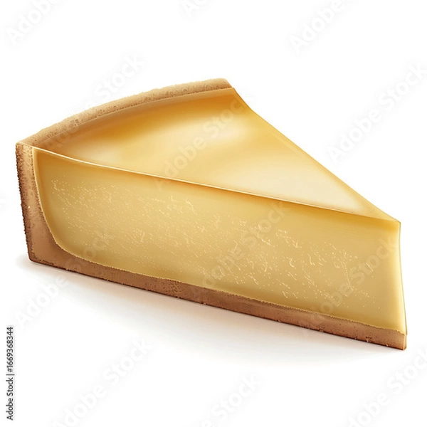 Fototapeta A slice of hard cheese with a golden rind and creamy interior, presented on a white background.