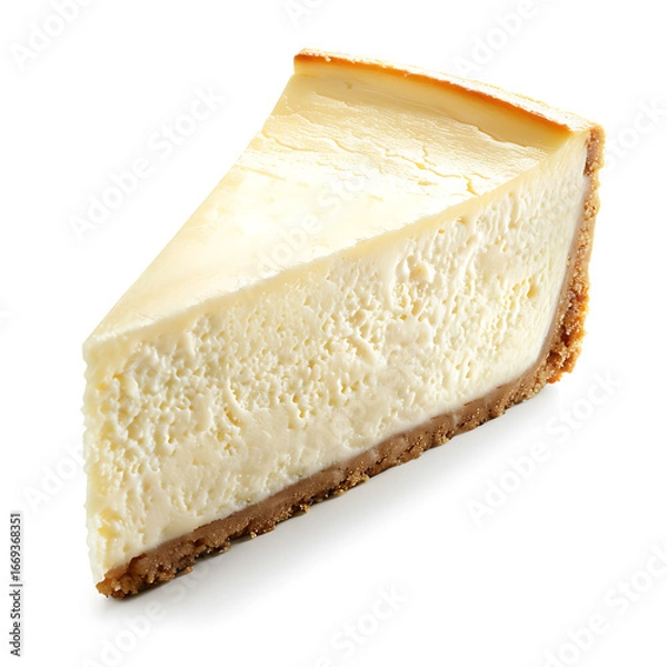 Fototapeta A slice of creamy cheesecake with a graham cracker crust