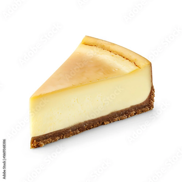 Fototapeta A slice of creamy cheesecake with a graham cracker crust