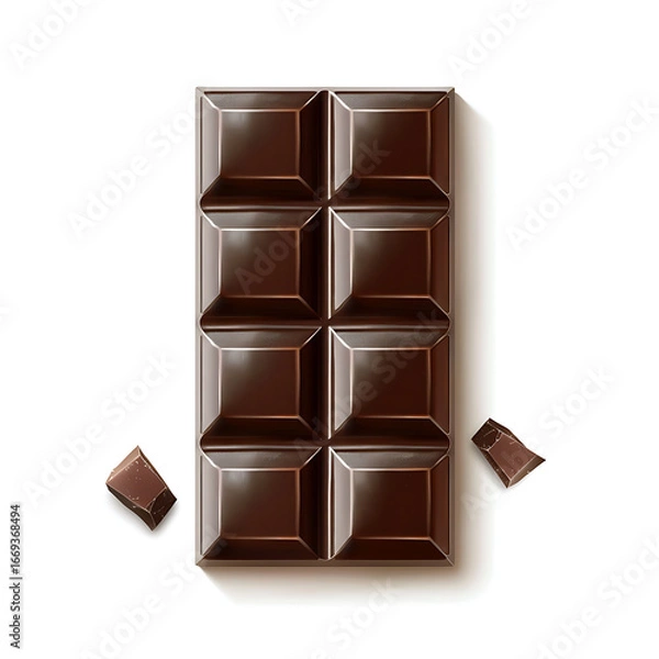 Fototapeta Dark Chocolate Bar with Broken Pieces Isolated on White Background