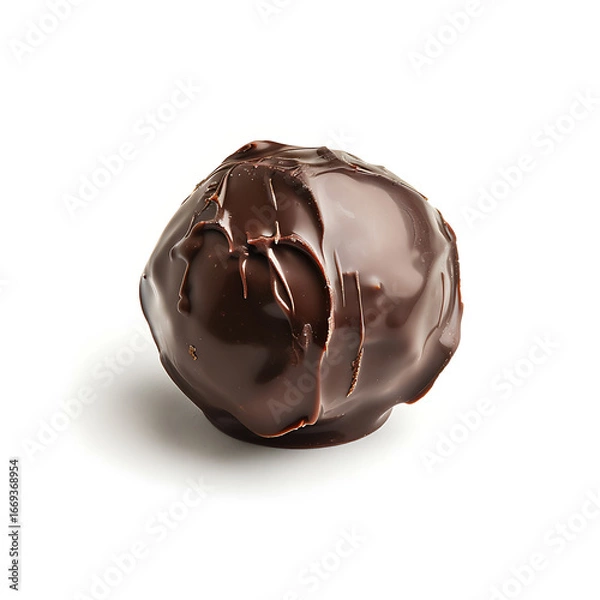Fototapeta Glossy Chocolate Truffle with Dripping Texture Isolated on White Background