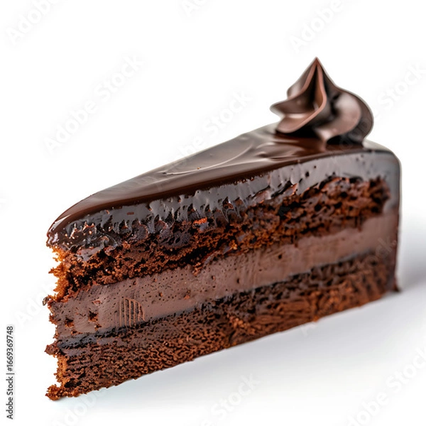 Fototapeta Decadent Slice of Chocolate Cake with Smooth Ganache Topping