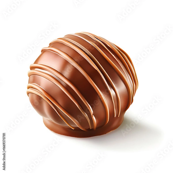 Fototapeta Rich Chocolate Truffle with Spiral Design Isolated on White Background