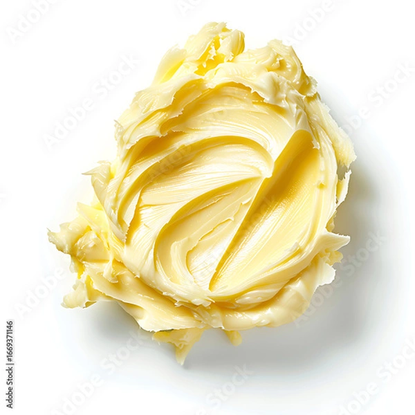 Fototapeta Close-up of creamy, swirled butter on a white background
