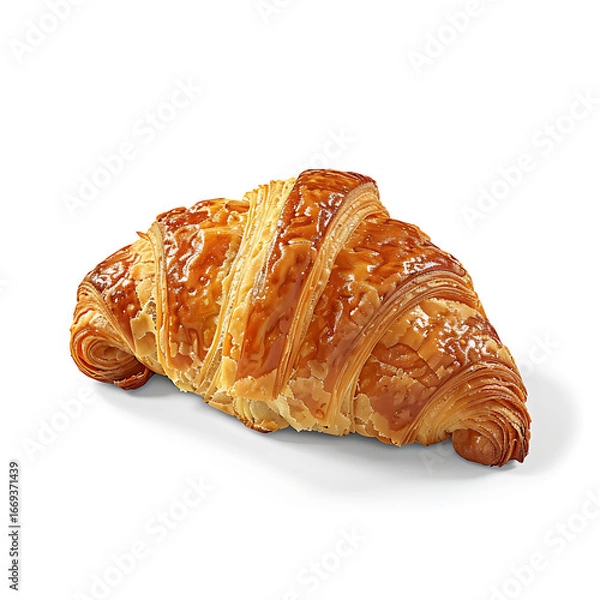 Fototapeta Golden, flaky croissant with a glossy finish