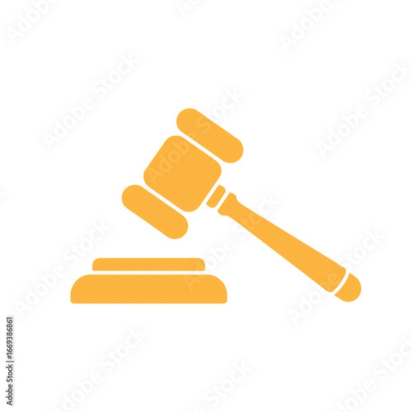 Fototapeta Gold gavel icon illustration on white background representing law and justice process