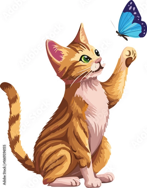 Obraz cat playing with butterfly