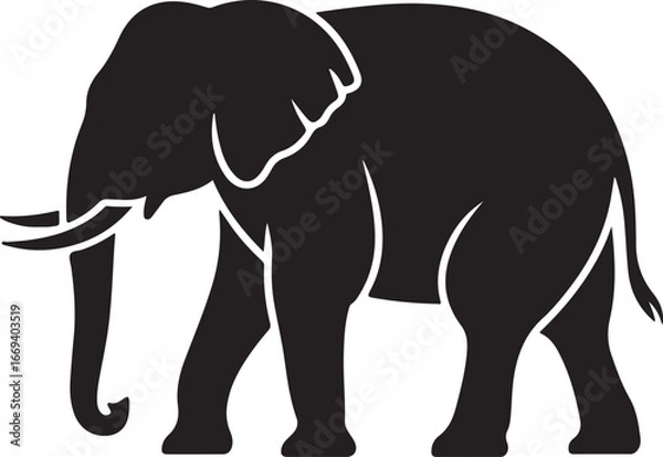 Obraz Silhouette of an elephant walking, showcasing its large ears and trunk in profile view.
