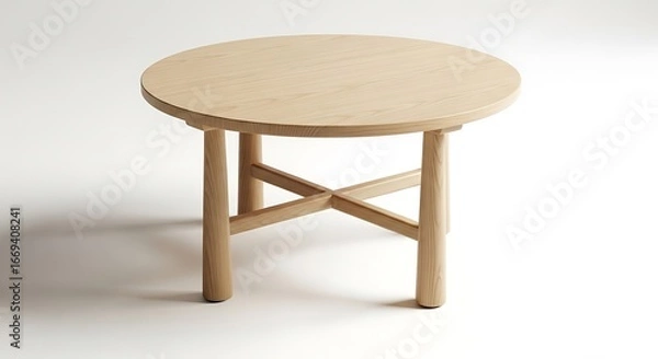 Obraz Minimalist round wooden coffee table with unique x-shaped base for modern living spaces