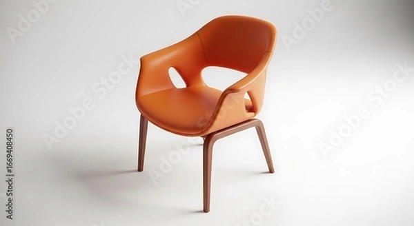 Obraz Modern orange upholstered armchair with sleek metal legs isolated on a light studio background