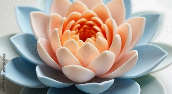 Obraz Macro shot of a delicate light blue and peach succulent flower opening with intricate petals in soft natural lighting