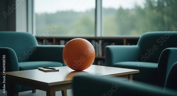 Obraz Modern meeting room with orange orb accent and comfortable seating arrangement ready for collaboration