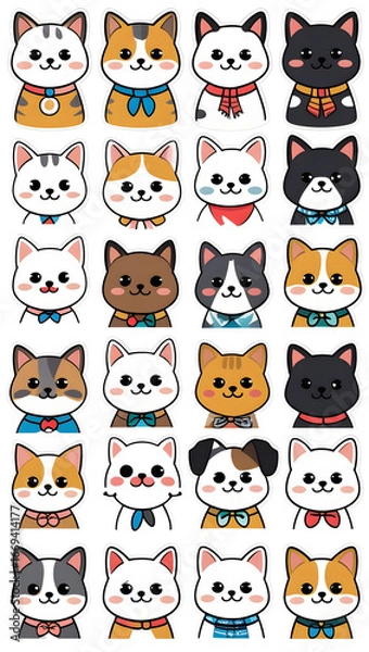 Fototapeta Vector collection of Christmas tree decorations with a funny cartoon animal character, like a cat, dog, rabbit, or tiger