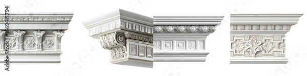 Fototapeta Decorative Architectural Cornice Elements Set Isolated on White