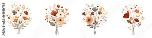 Fototapeta Autumnal Flower Bouquets Isolated on White Background