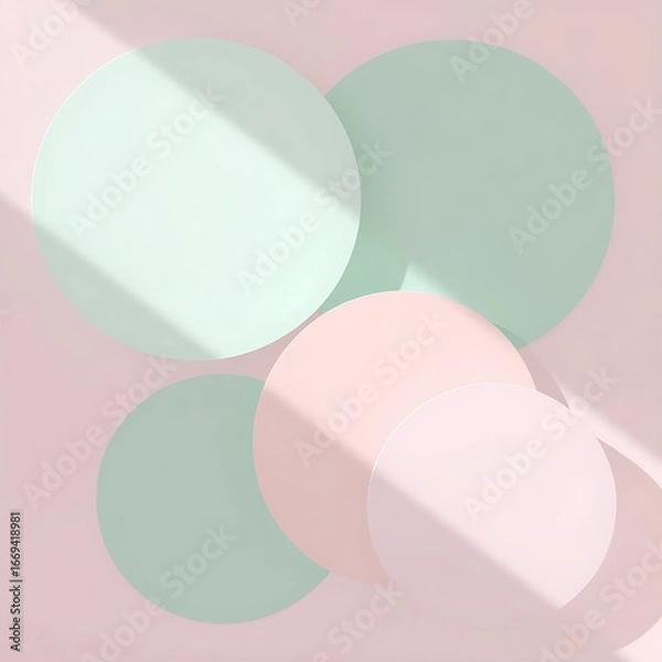Fototapeta pastel, circles, minimalist, geometric, soft, shapes, spheres, orbs, round, curved, design, abstract, colorful, blush, light, mint, beige, cream, shadow, floating, overlapping, layers, composition, ba